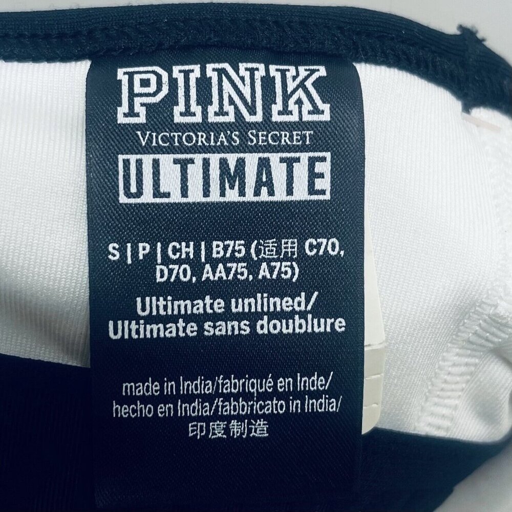 PINK Victoria's Secret Sport Bra Sz S/P Women’s White & Black Ultimate Unlined - Picture 7 of 9